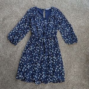 Collective Concepts Stylish Blue Patterned Dress With Long Sleeves